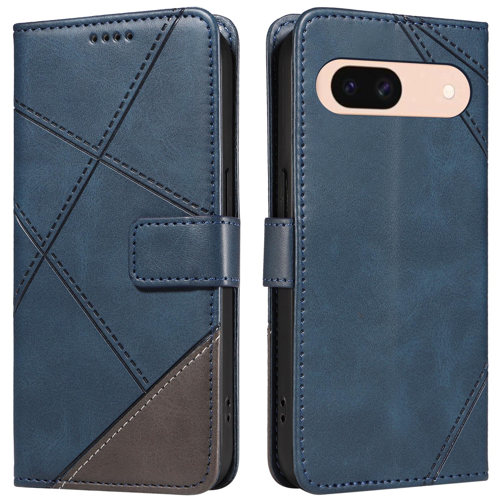 

Для Google Pixel 8a Чехол Кожа теленка Текстура Матовый TPU Бампер Чехол для телефона Геометрическая линия Blue