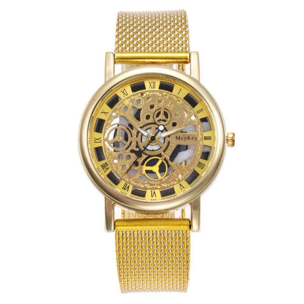 Faux Mechanical Mechanical Skeleton Watch Quartz Movement Metal Mesh Watch For Women Ladies