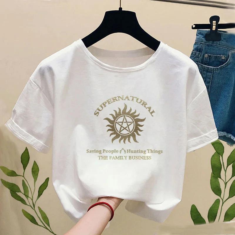 Women Supernatural Winchester Bros Print Tshirt Summer Fashion Cute Anime Ullzang Short Sleeved Tshirt GirlDrop Ship