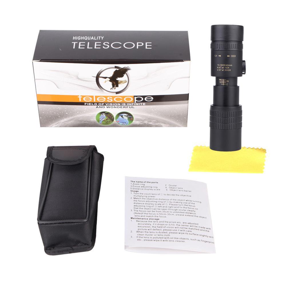 10-300x40 HD BAK4 Continuous Zoom Monocular Telescope with Mobile Phone Camera
