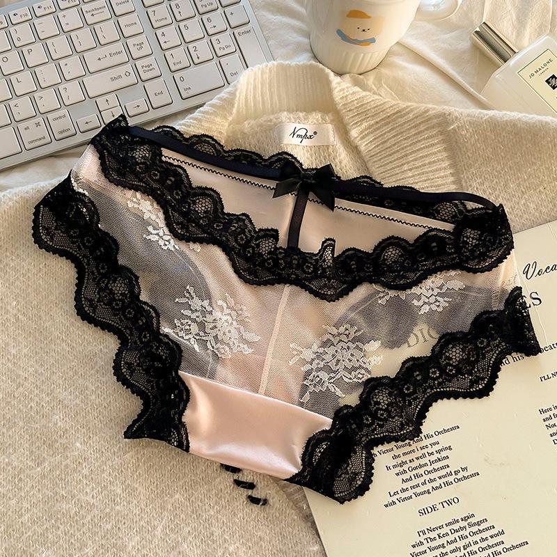 

Сексуальні атласні трусики з французьким мереживом для жінок з низькою талією та бавовняною ластовицею, дихаючий та стильний дизайн L (100-120 jin)