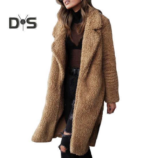 

Зимняя женская куртка из двухстороннего флиса с отложным воротником, длинными рукавами, длиной до колена, сохраняющая тепло, уютное пальто для повседневной носки на открытом воздухе, куртка XXL