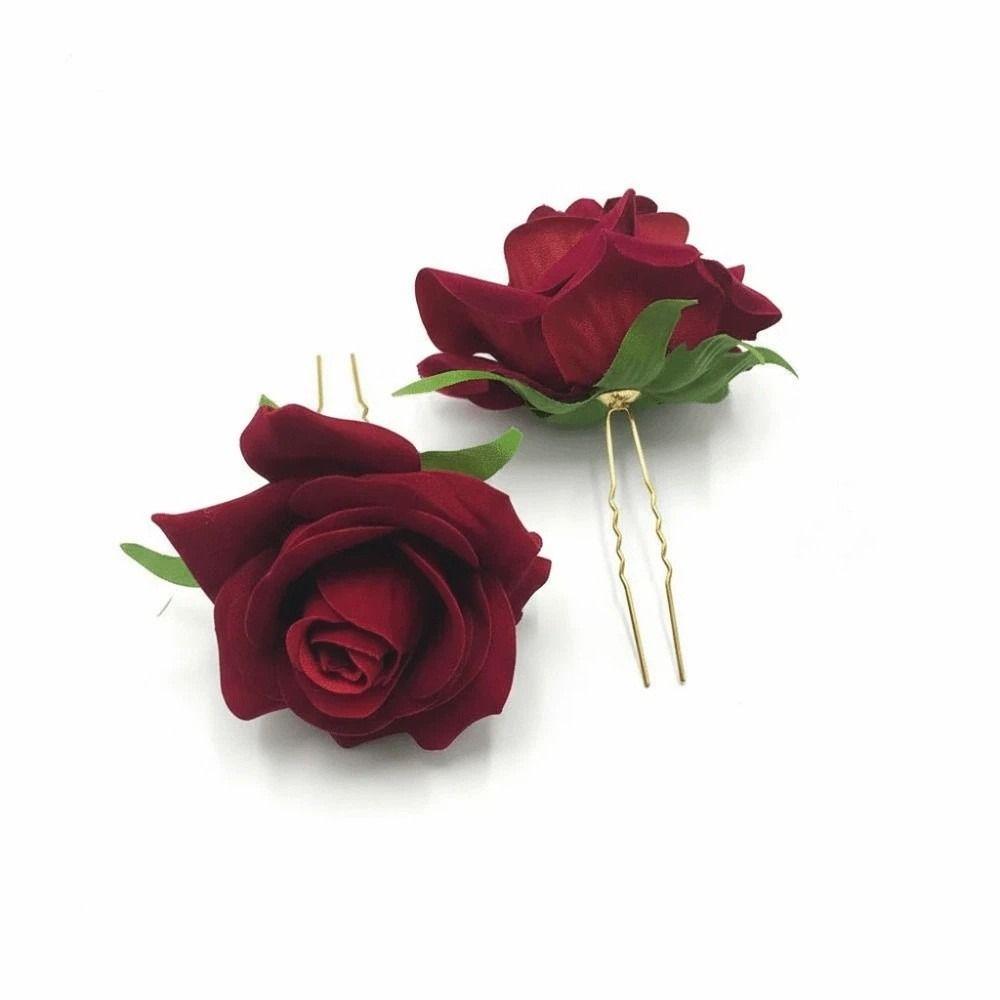 Cloth Rose Hair Forks Chinese Style Bride Flower Side Clips Golden Phoenix Hairpin  Wedding