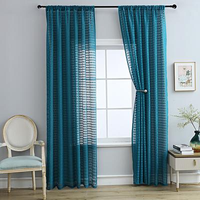 1pc Elegant Blue Jacquard Sheer Curtain Intricate Floral Pattern, Perfect for Bedroom, Living Room, or Office Decor, Curtains for Living Room