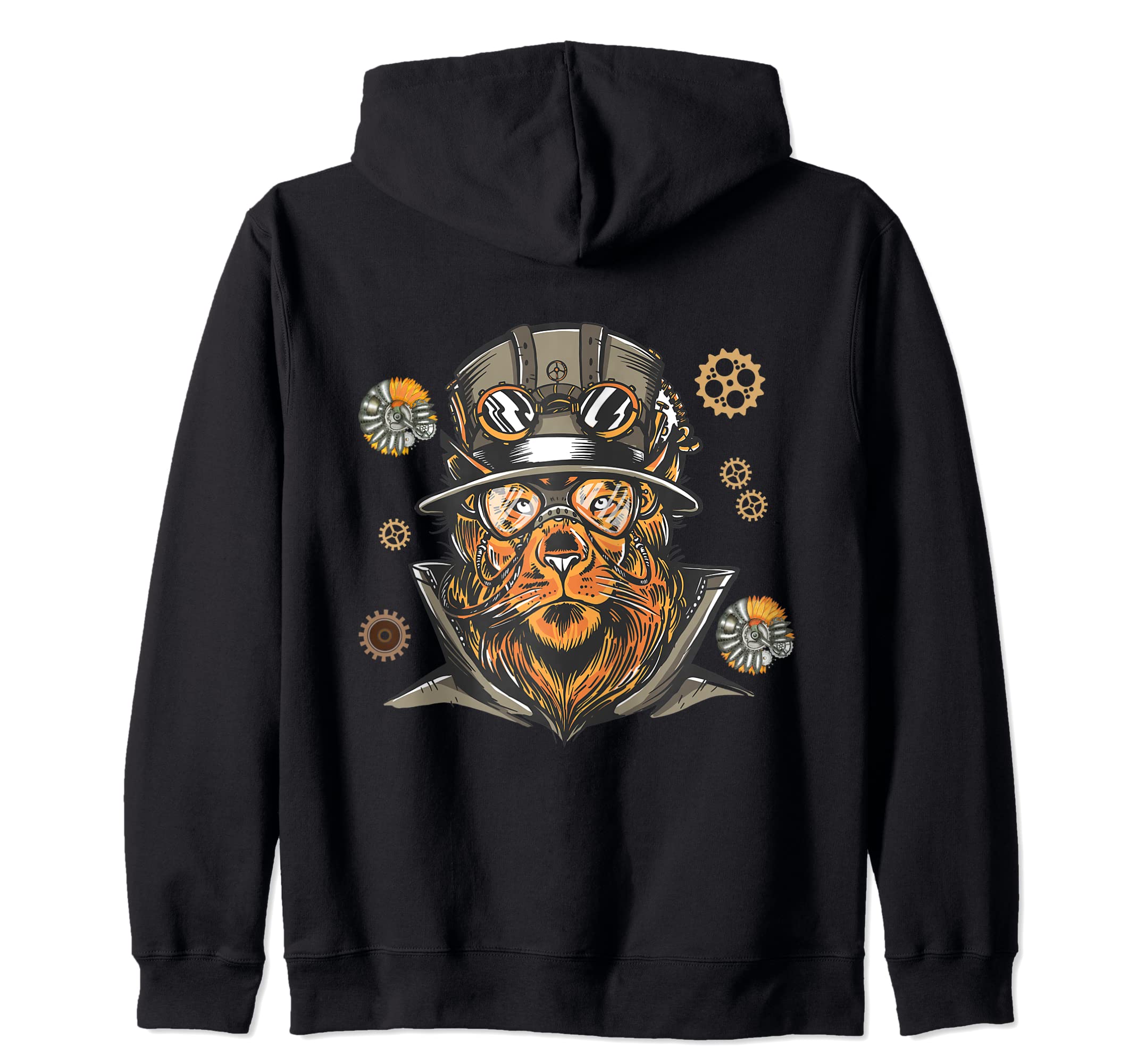 

Steampunk Lion with Sunglasses and Gears Zip Hoodie Hat,