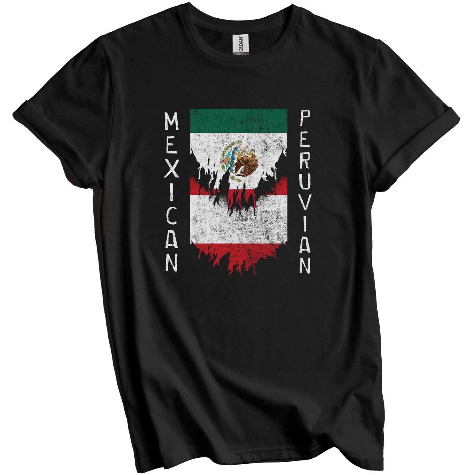 Mexican Peruvian Flags Ripped Torn Mexico Peru T-Shirt 2XL