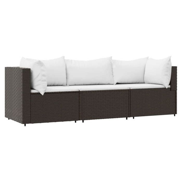 VidaXL Garden Lounge Set 3 Pcs with Brown Wicker Cushions, Outdoor Lounge Set, Furniture Set 319750