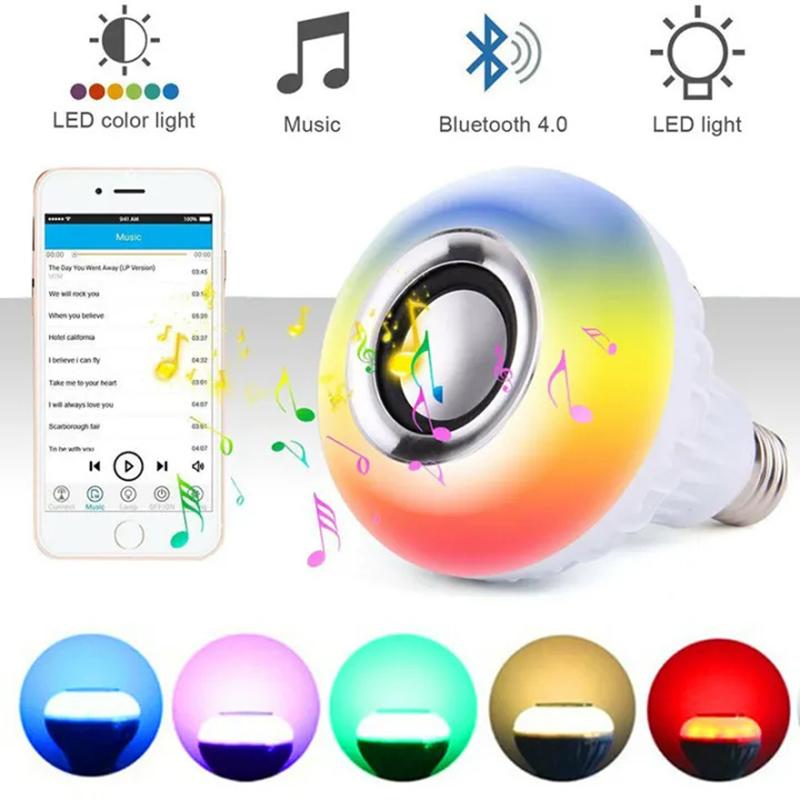 E27 Rgb Smart Bluetooth Speaker Music Bulb Colorful Dimmable Light Bulb With Remote Control 12W Led Bulb For Home Party