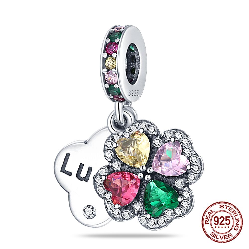 100% 925 Silver Heart Shaped Four Leaf Clover Ladybug Charms Fit Original 925 Women Bracelet DIY Jewelry Making Gift