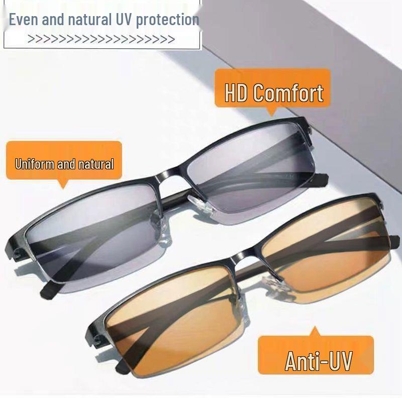 Gafas de Miopía para Hombre HD Fotocromáticas de Titanio con Media Montura y Luz Anti-Azul
