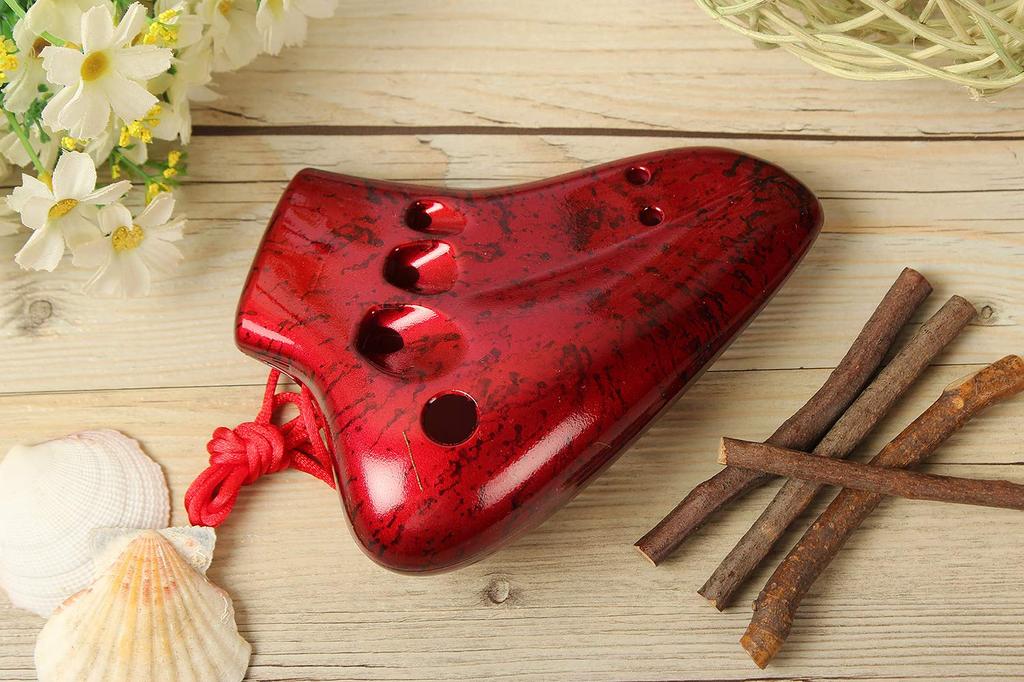 TNG Ocarina Instrument Plastic AC Ocarina Tube Playing Resin Fingering Chart Included [12 Holes/Triple/Alto/C Key] (Red)
