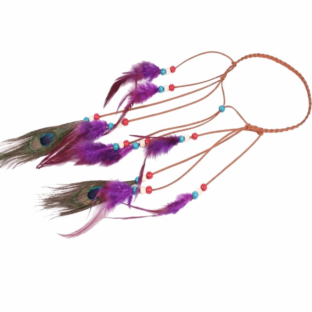 Intricate Beadwork Bohemian Tassel Headband Tribal Feather Hair Extensions Themed Photoshoot Props
