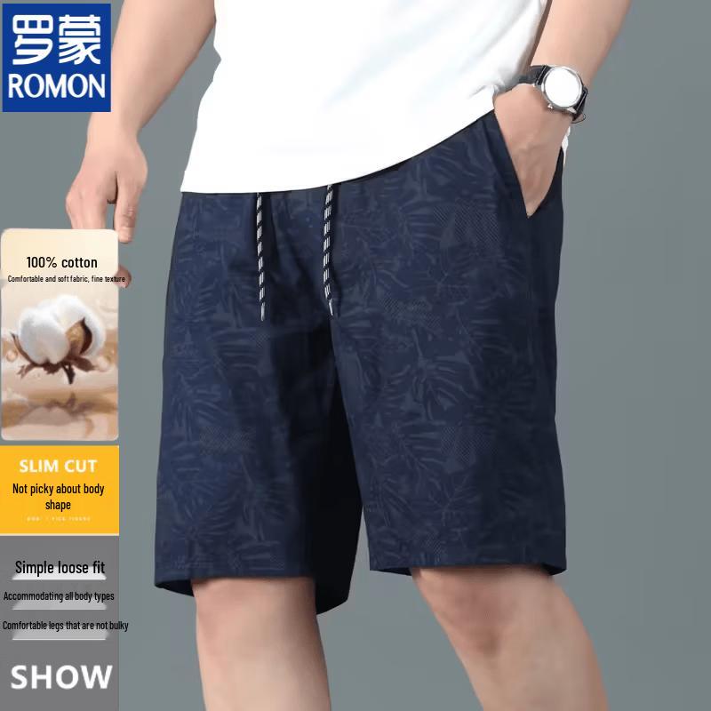 ROMON Men s Pure Cotton Loose Fit Casual Mid-Length Shorts 4XL