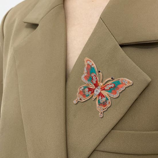 Alloy Brooch Butterflies Shape Oil-Dripping Shiny Rhinestones Animal Design Brooch Pin Clothes Hair Hats Bags Badge