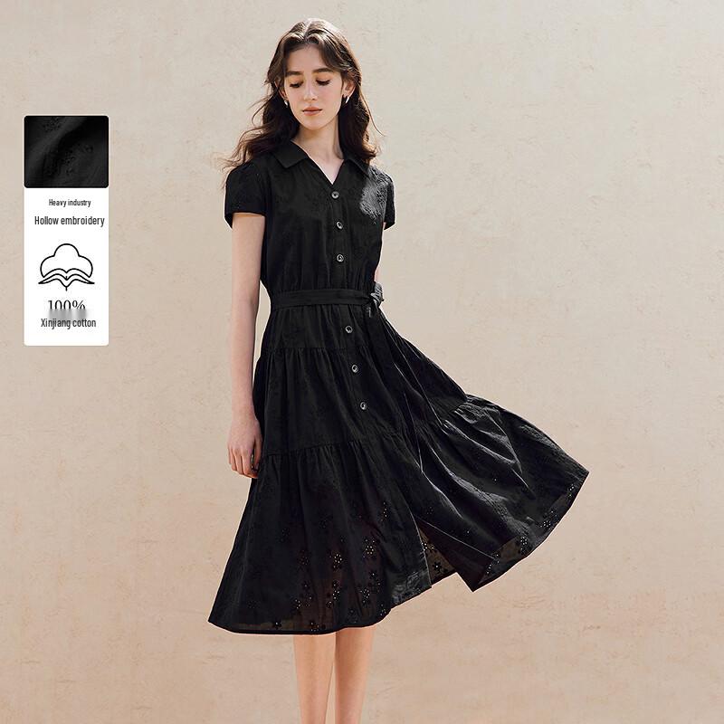 INMAN French Embroidered Cotton A-Line Dress L