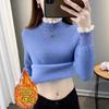 Lace collar integrated velvet inner top to keep warm autumn and winter design sweater women's base layer thick