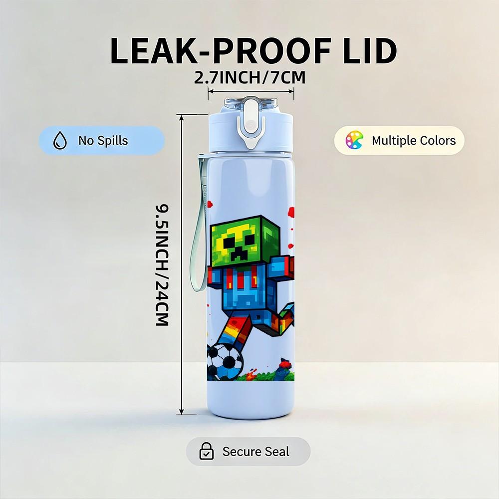 1PC Dancing Green Zombie Character 750ml Color Plastic Sports Water Bottle Leakproof Flip Straw Lid Suitable for Sports Office Home Use