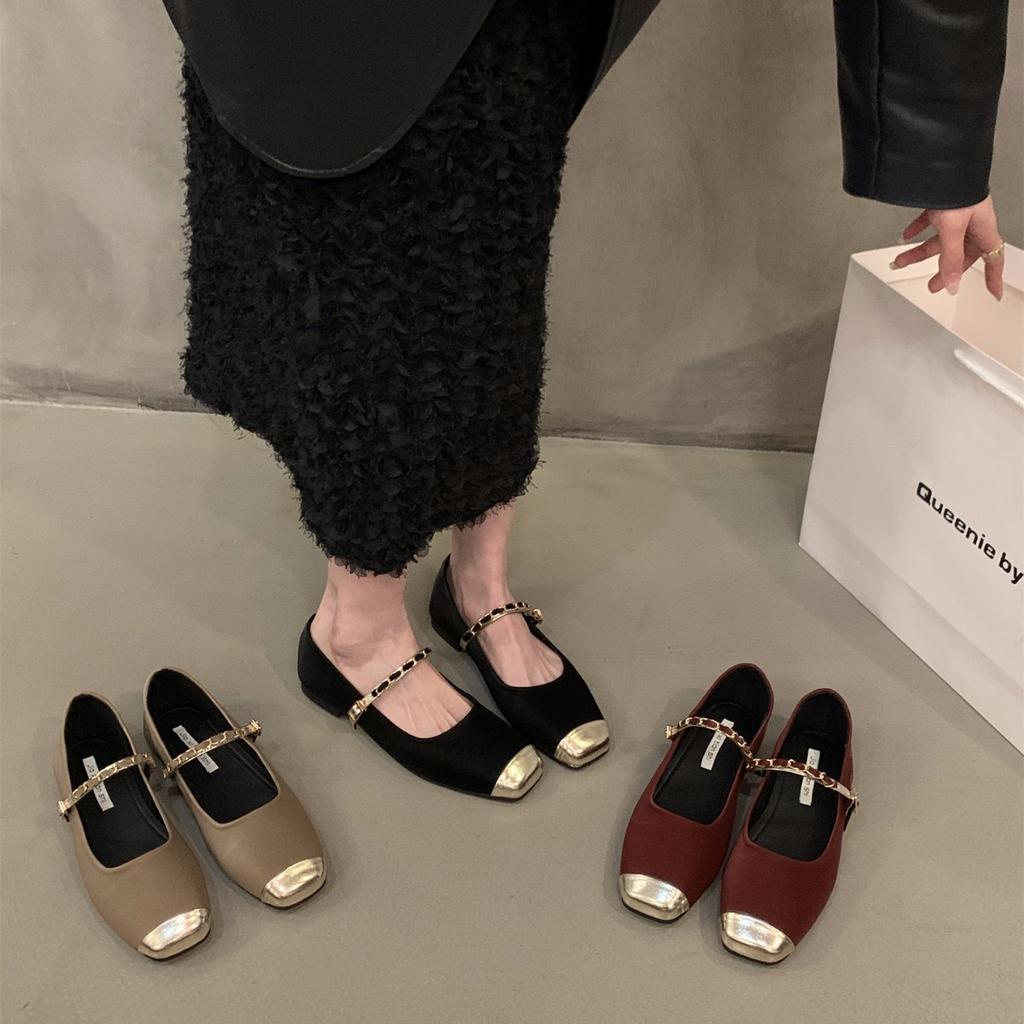 Flat-bottomed French small fragrant single shoes women's shoes 2025 new spring and autumn square head temperament Mary Jane evening shoes
