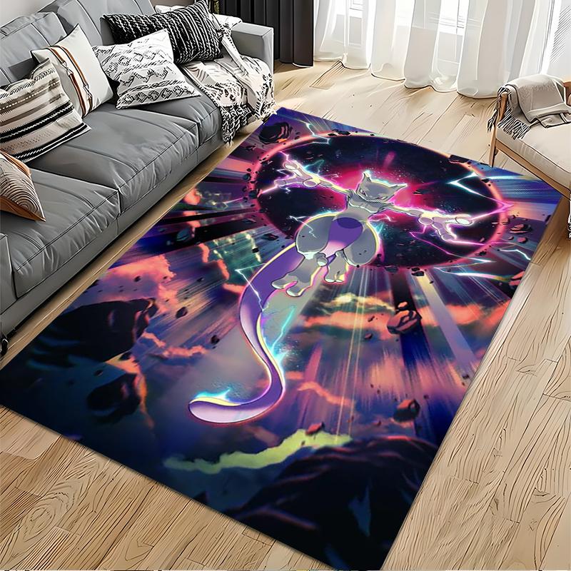 Pop Culture Area Rug, Mewtwo Pokemon Psychic Energy Space Poster, Playroom Decor, Non-Slip Mat