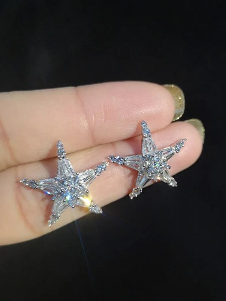Einfache Damenohrringe Sterling Silber Pentagramm Ohrringe für Frauen Eingelegt Zirkonia Sternförmig Geschenk Pendientes