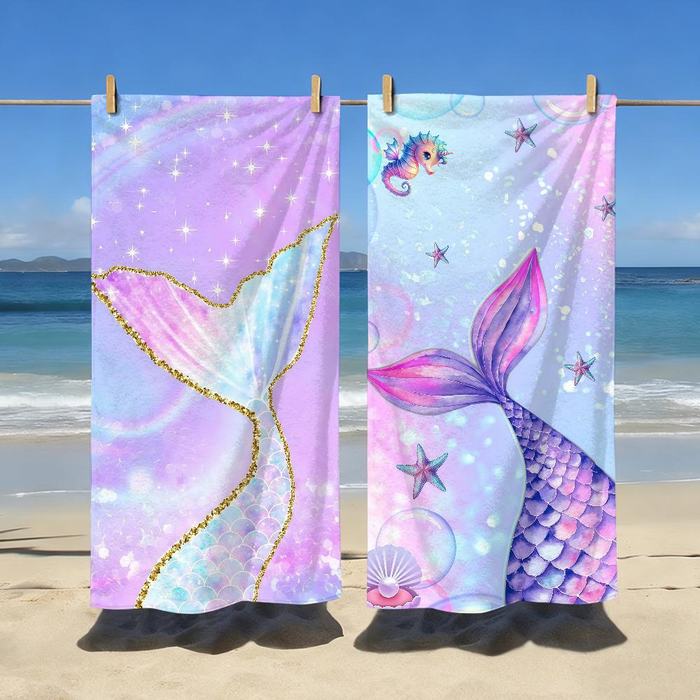 Colourful Mermaid Tail Art Towel Sports Quick Dry Travel Camping Gear Sandproof Soft Light Large Beach Towel