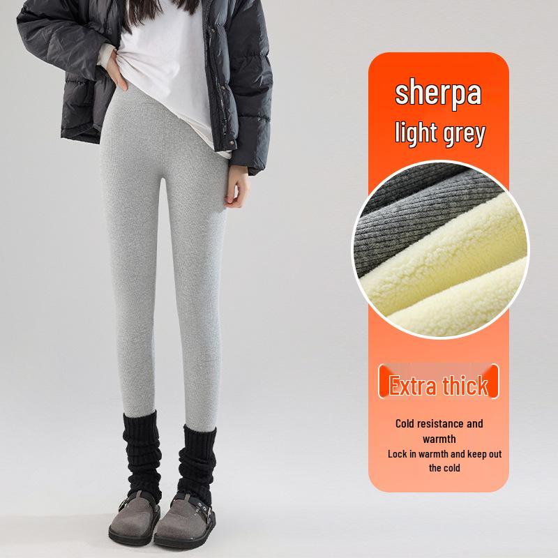 Dames Tykke Fleece Høyt Liv Slim Fit Leggings for Vinter Yttertøy, Stor Størrelse, Varm Ribbestrikket Bukse