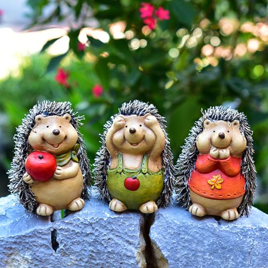 3 Pcs Mini Hedgehog Figurine Cute Small Ceramic Animal Statue for Fairy Garden Bonsai Plant Pots Micro Landscape Decor