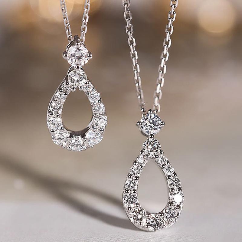 Huitan Exquisite Women Necklace Luxury Waterdrop Shaped Pendant with Cubic Zirconia Temperament Elegant Lady Necklace Jewelry