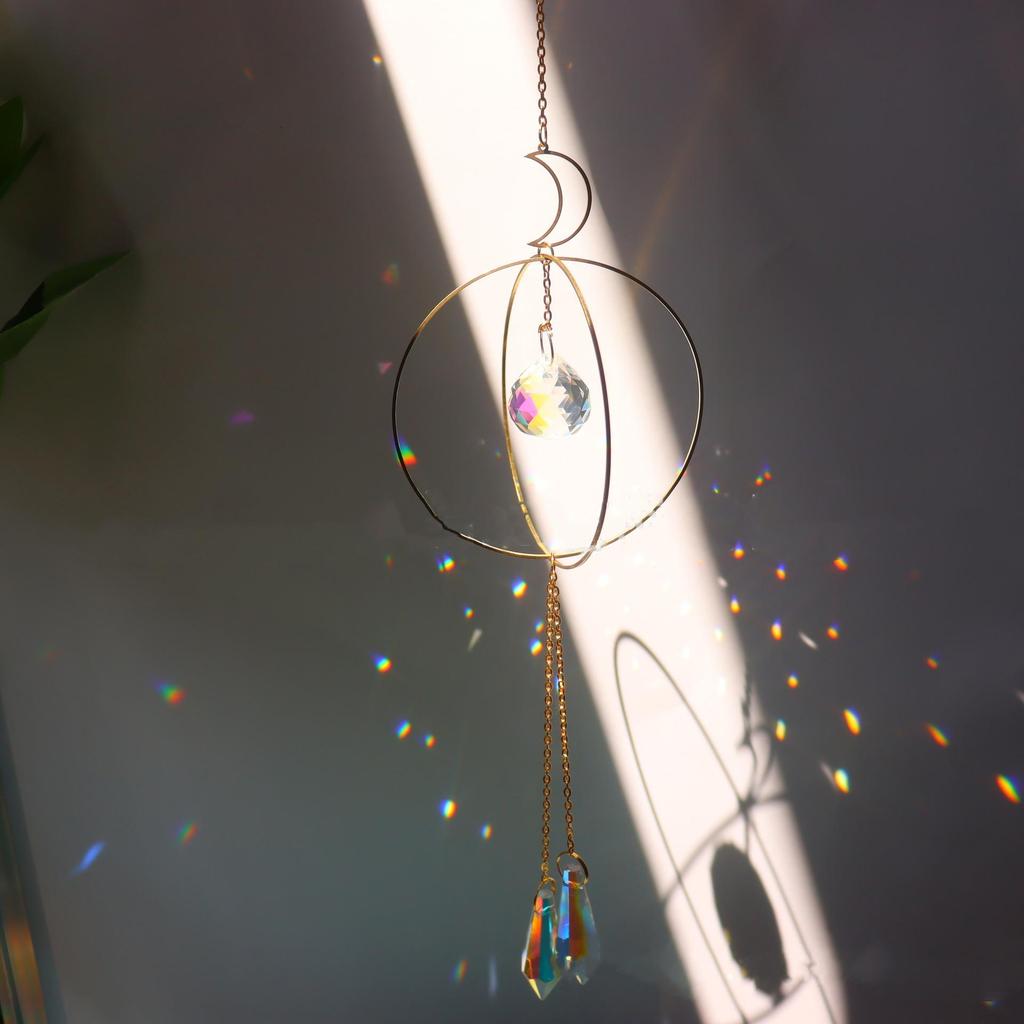 Crystal Suncatcher Sun Moon Stars Prism Beads Rainbow Balls Tear Drops Sun Catcher for Garden Decoration Hanging Windows Pendant