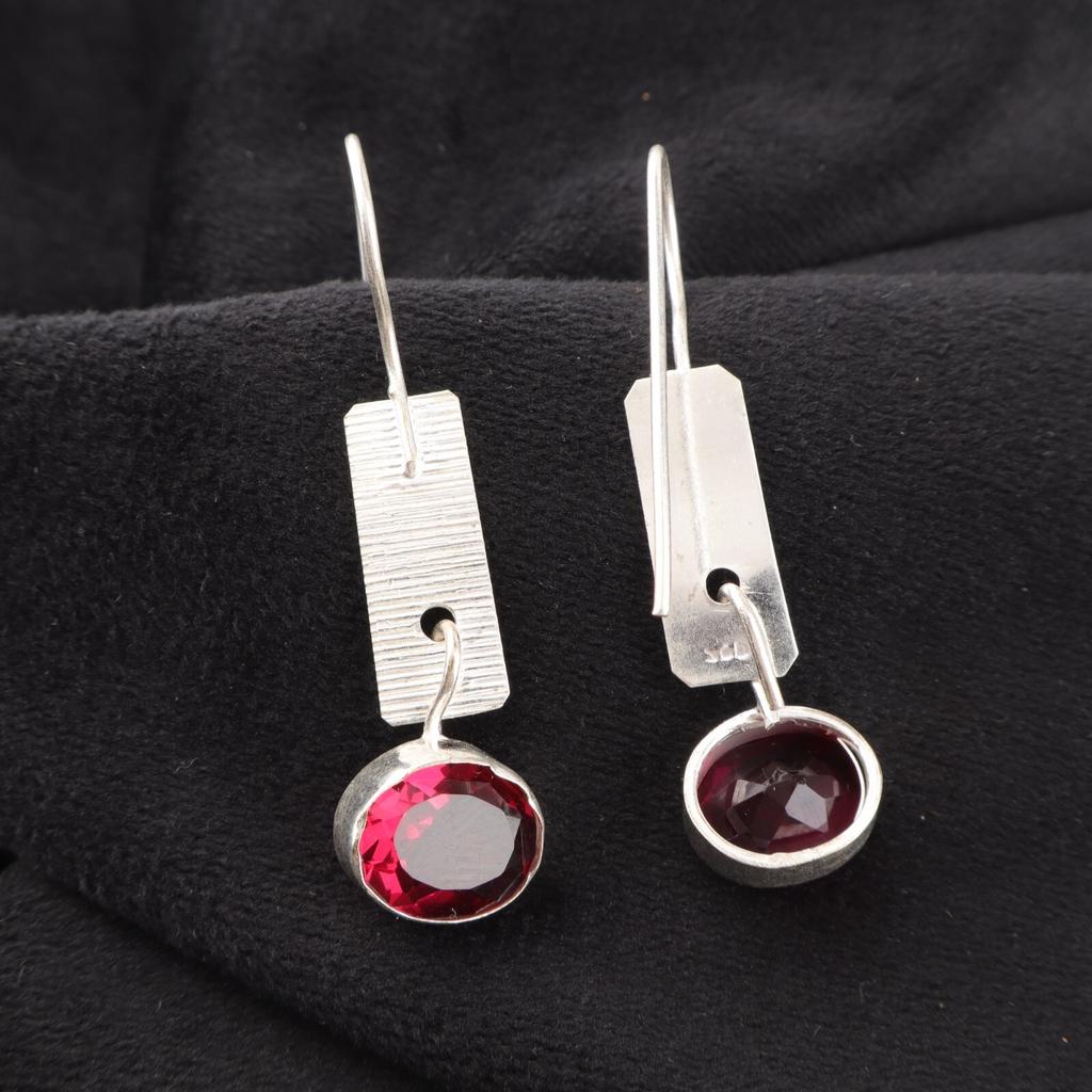 Pink Rubellite Gemstone 925 Solid Silver Jewelry Handmade Birthday Earrings 1.9" EE-168-6