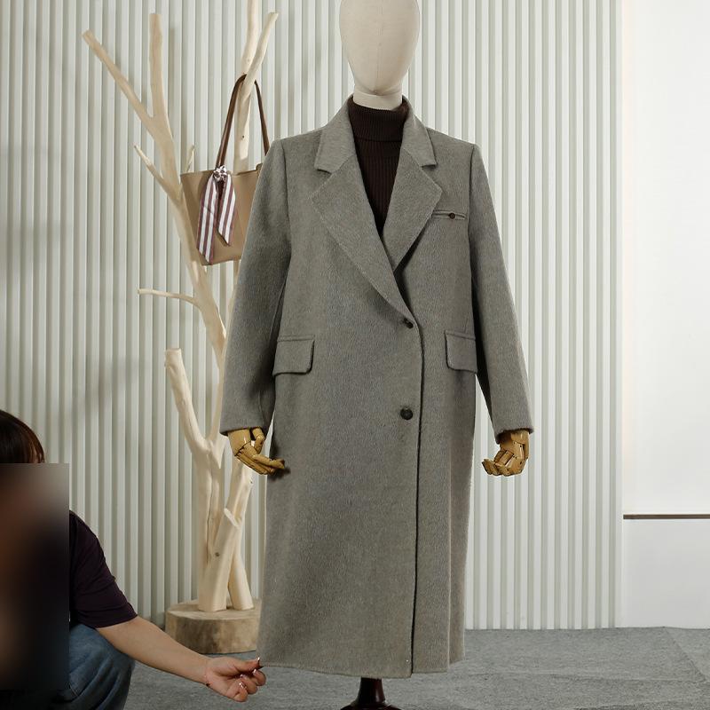 

Шерстяное двустороннее шерстяное пальто для женской осени и зимы новое свободное двустороннее шерстяное пальто для женщин M серый