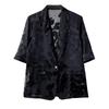 Women's Slim Cotton Tweed Suit Jacket with Floral Pattern and Lapel Design