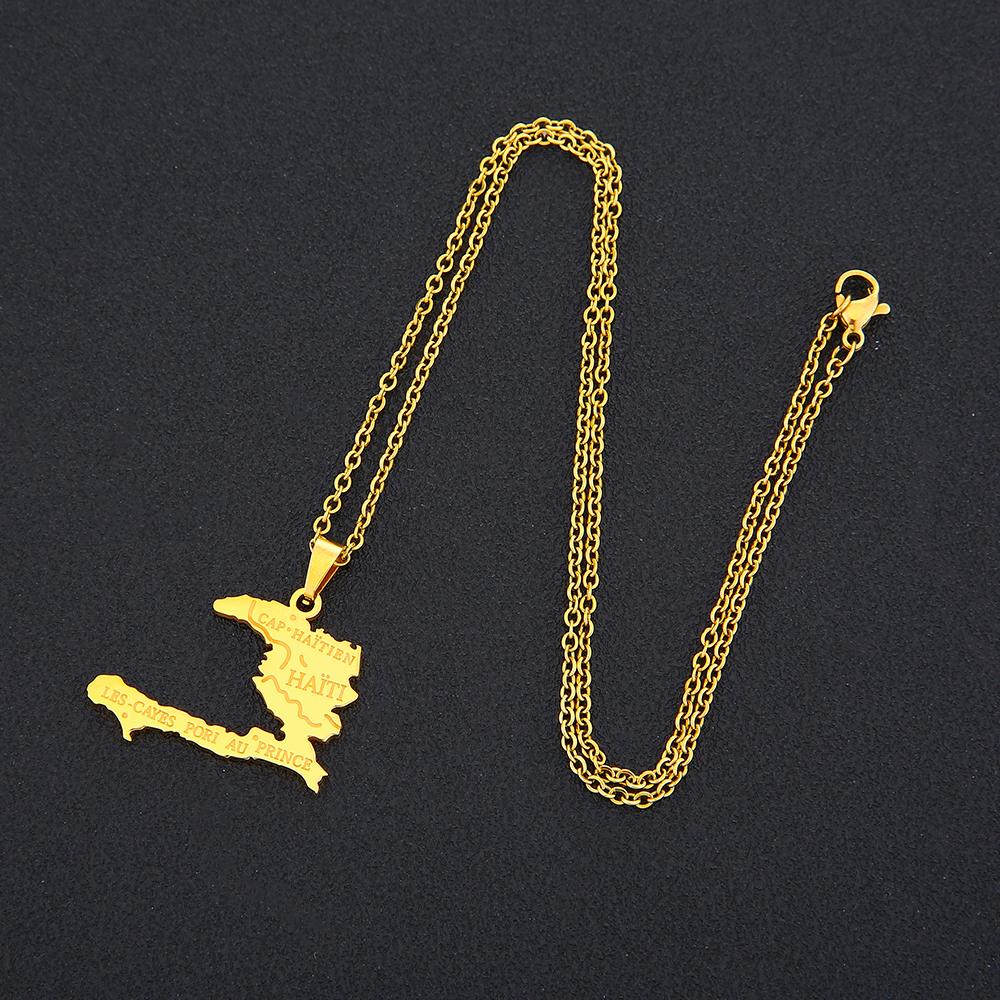 Haiti Map City Pendant Necklace Stainless Steel Men Women Gold/Steel Color Ayiti Country Map Jewelry Ethnic Gift