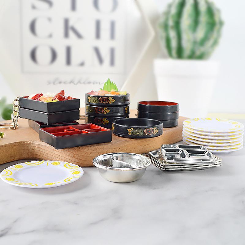 3Pcs Miniature Dollhouse Dinner Plates Mini Sushi Plate Food Dishes Tableware Kitchen Accessories For Doll House Decor Pretend