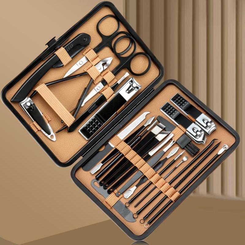 7/16/24Pcs Heavy-Duty Black Manicure & Pedicure Set Complete Nail Care Kit Nail Clippers Set Cuticle Pusher Trimmer Remover