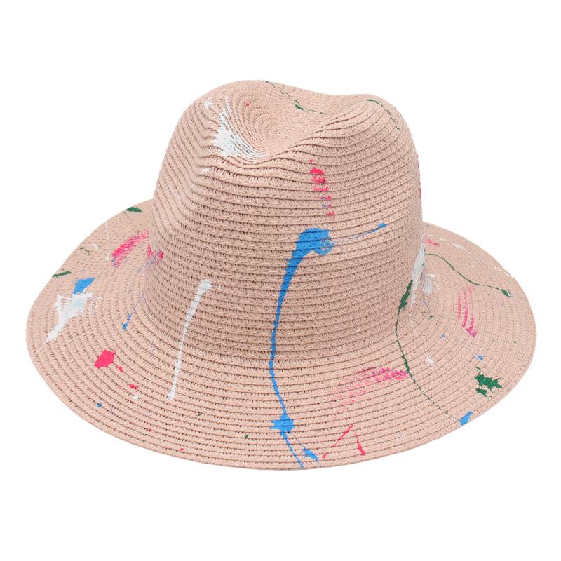 2022 Foreign Trade New Paint Graffiti Straw Hat Literary And Artistic Art Jazz Hat Spring And Summer Panama Papyrus Top Hat