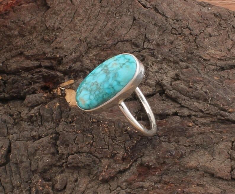 Slid 925 Sterling Silver Ring Synthetic Turquoise Oval Gemstone Handmade Ring Stacking Ring Gift For Her