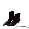 Pointed thin heel short boots women's suede rivets decorative temperament thin thin boots autumn and winter women's boots