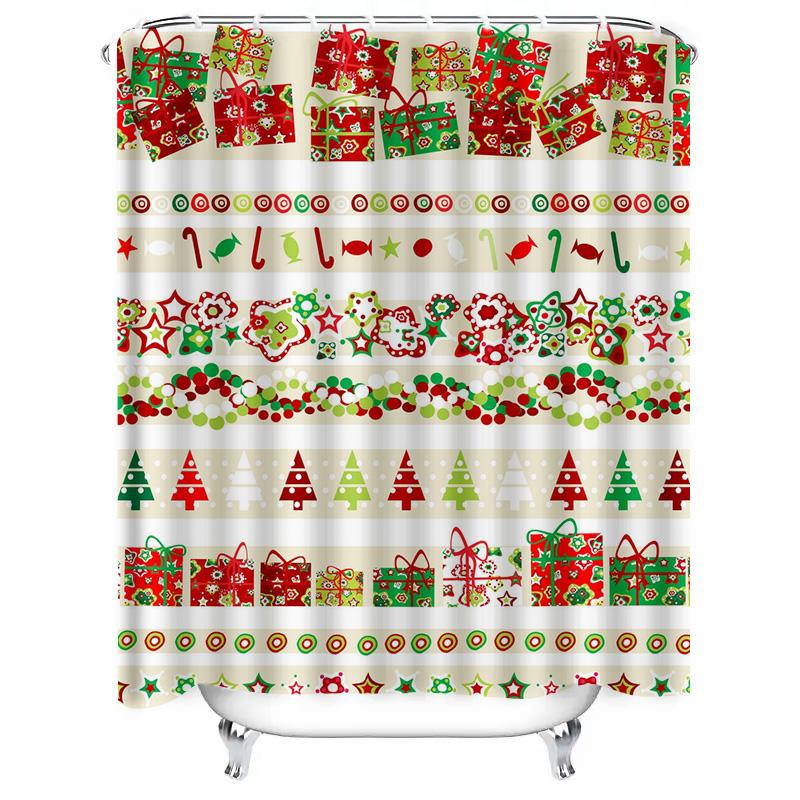 Tu Festive Christmas Shower Curtain Holiday Red Green Pattern Waterproof Bathroom Decor Festive Xmas Holiday Home Textile Fabr