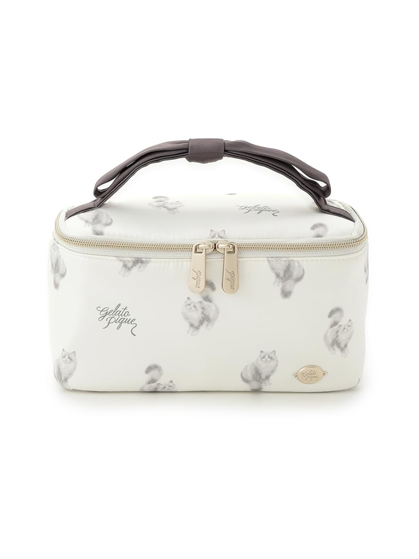 

CAT pattern vanity pouch PWGB252603 OWHT [Gelato Pique] all-over