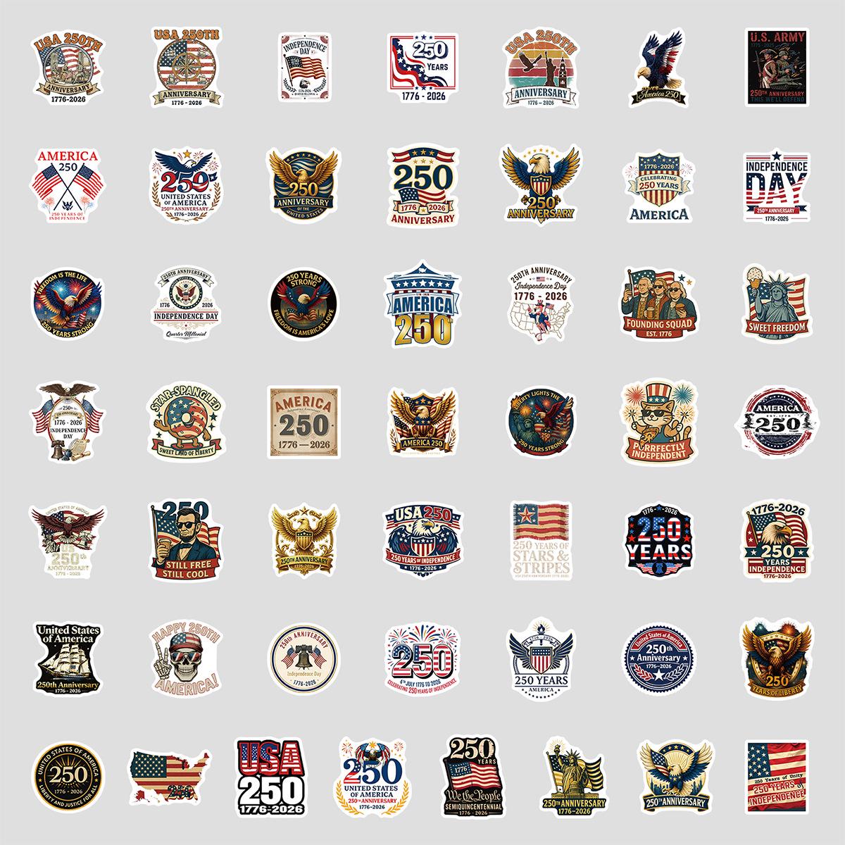 50-Pack 250th Anniversary Waterproof Graffiti Stickers for Water Bottles & Computers