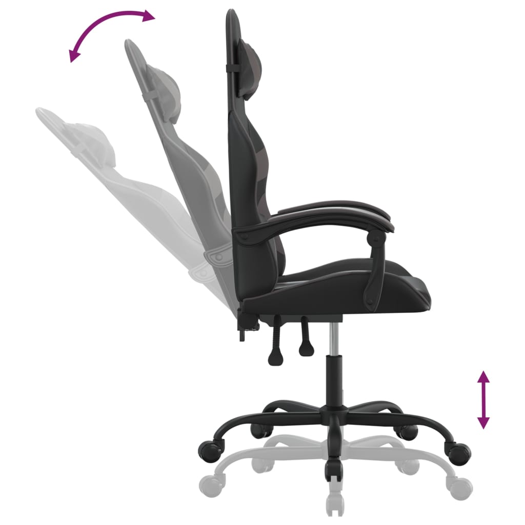 Gaming Chair Swivel Black and Gray Artificial Leather