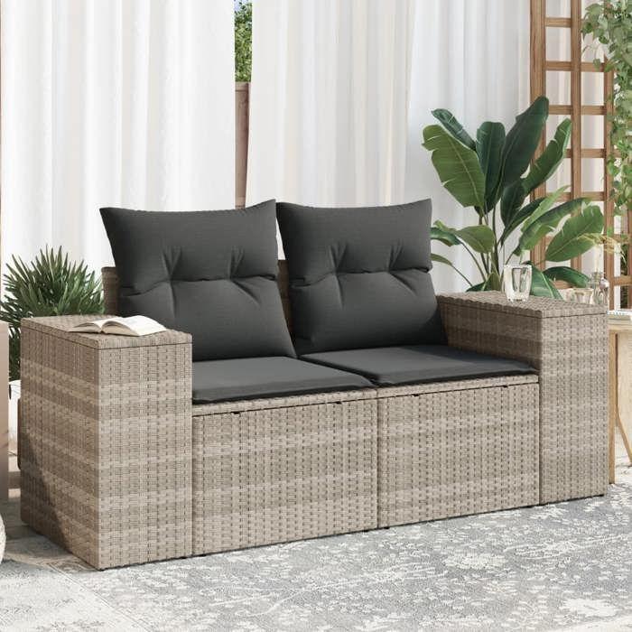 VidaXL Canapé de Jardin 2 Places et Coussins, Siège avec Housse, Meuble de Terrasse Patio Balcon Extérieur, Gris Clair 366187