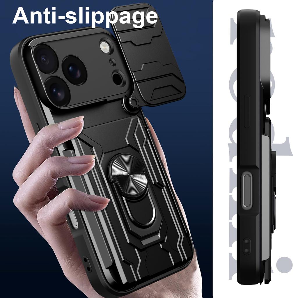 For iPhone 17 Pro Max Case PC+TPU Kickstand Phone Back Cover with Camera Slider