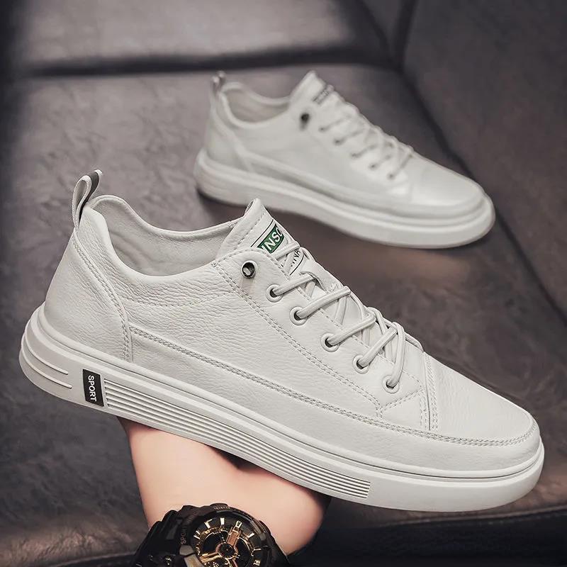 2024 New Men's Shoes Fashion Leather Men Casual Shoes Breathable Flat Shoes for Men Solid Sneakers Male Hot Zapatillas De Hombre