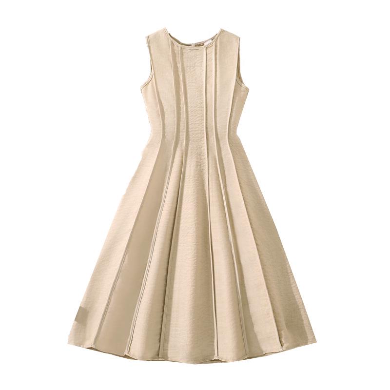Girls' Slim Fit Sleeveless Spring/Summer Formal Dress with Contrast Stitching