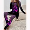 Mode Euro-Américaine Imprimé Symbole Cœur 3D T-shirt à Manches Longues Quatre Saisons pour Femme + Pantalon Long Ensemble Deux Pièces. Cadeau parfait pour la Saint-Valentin