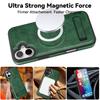 For iPhone 16 Case Compatible with MagSafe with Folded Kickstand PC Silicone Leather Phone Back Cover