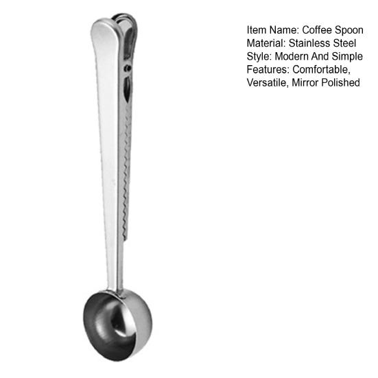 2-in-1 Stainless Steel Coffee Scoop Bag Sealer Measuring Spoon with Built-In Clip Rust-Proof Dishwasher Safe Kitchen Essential for Coffee Milk Powder