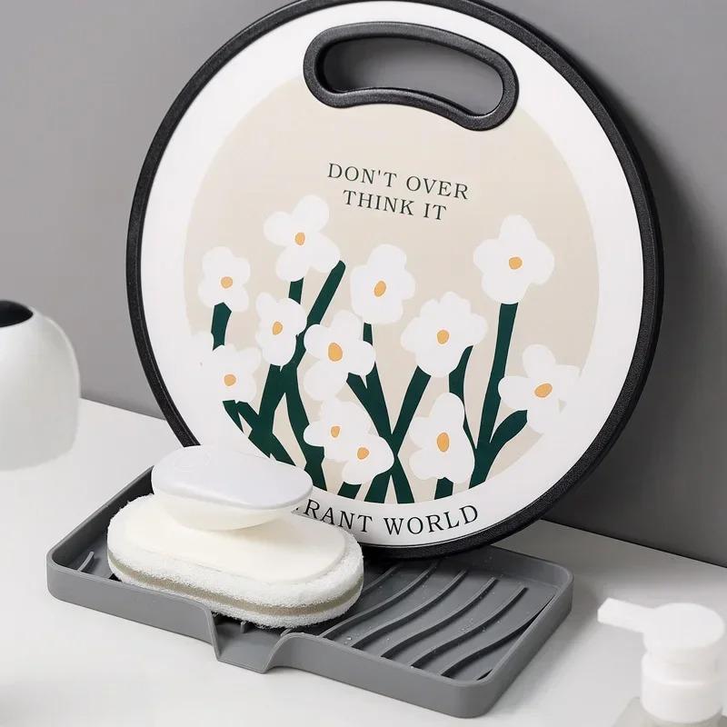 2PCS Silicone Sink Tray for Kitchen Organization - Non-Food Contact Soap Dish Holder with Drain Lip - Countertop Scrubber Drainer for Brushes